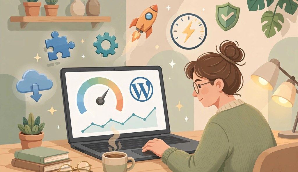 Person optimizing a WordPress website on a laptop