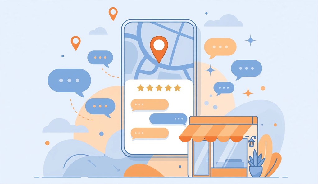 Google Business Profile style local listing with star reviews on a smartphone