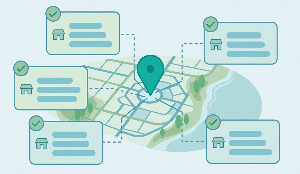 Local citations and directory listings pointing to one business location pin