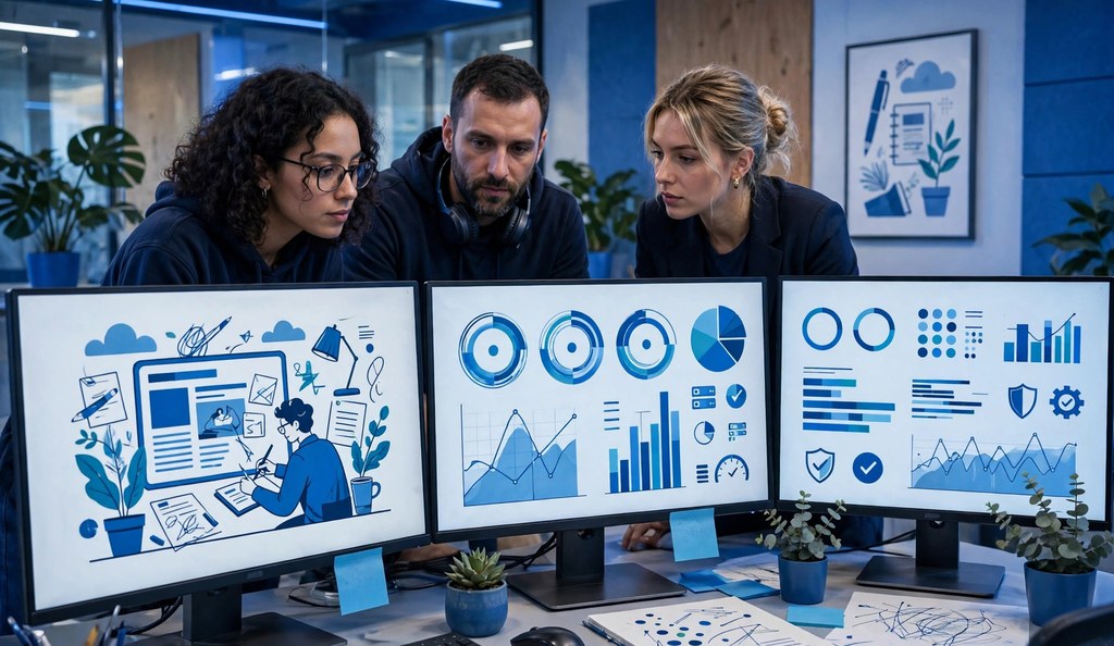 Small agency team auditing a client website