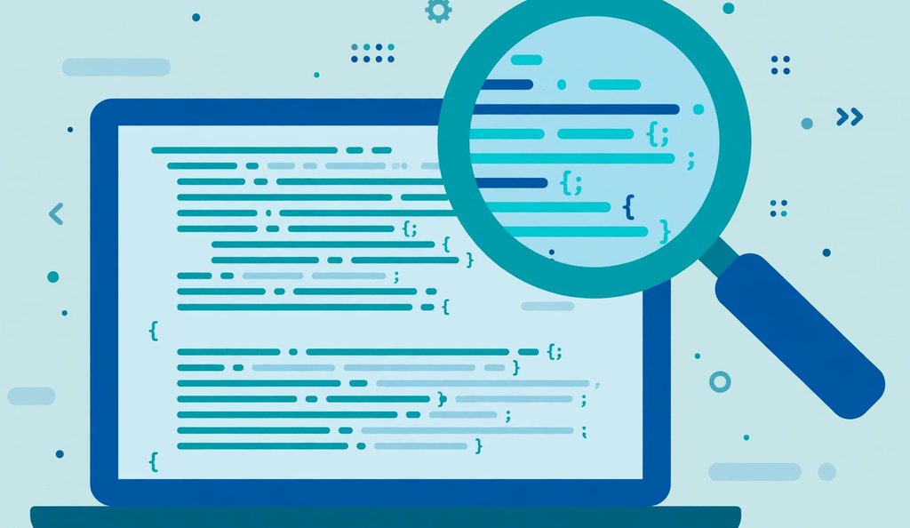 Magnifying glass inspecting robots.txt code lines for errors