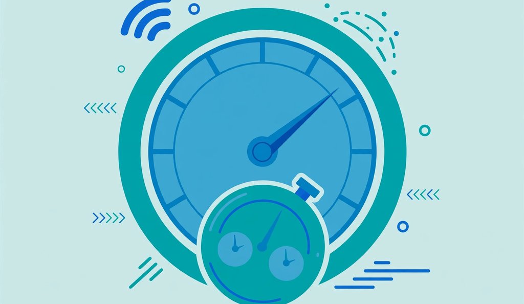 Speedometer measuring website loading speed with a stopwatch