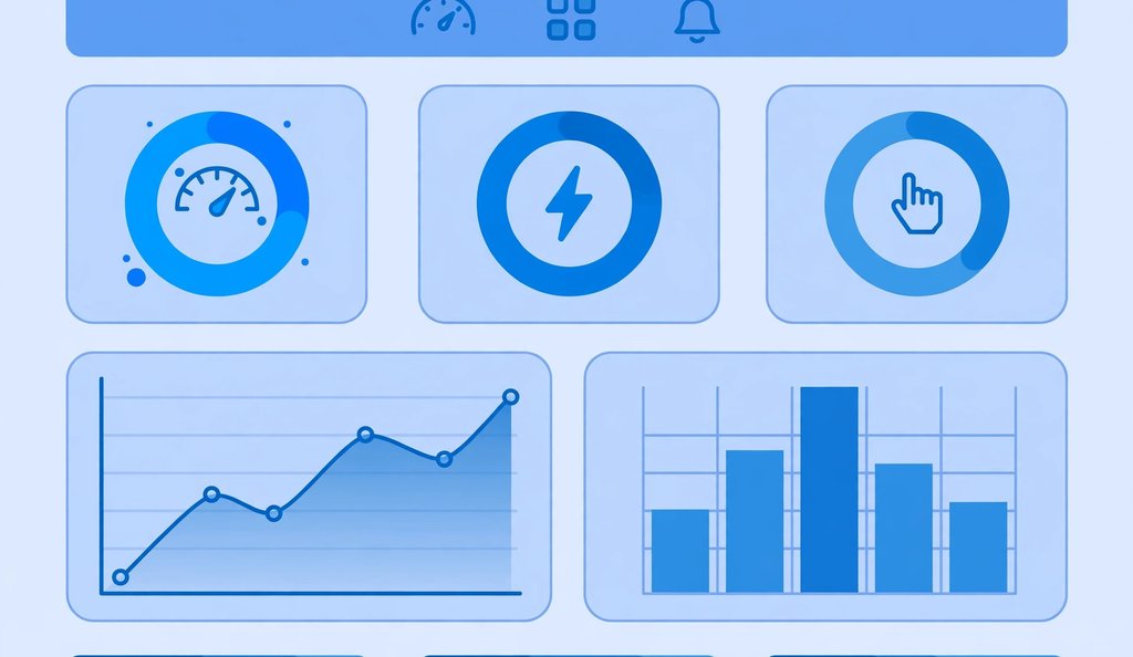 Core Web Vitals performance metrics dashboard with gauges
