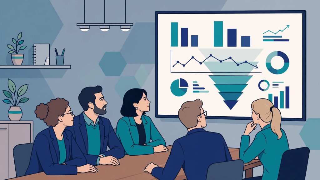 B2B SEO services strategy meeting illustration