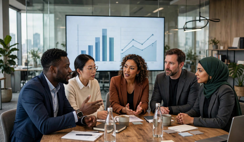 business team meeting around conference table